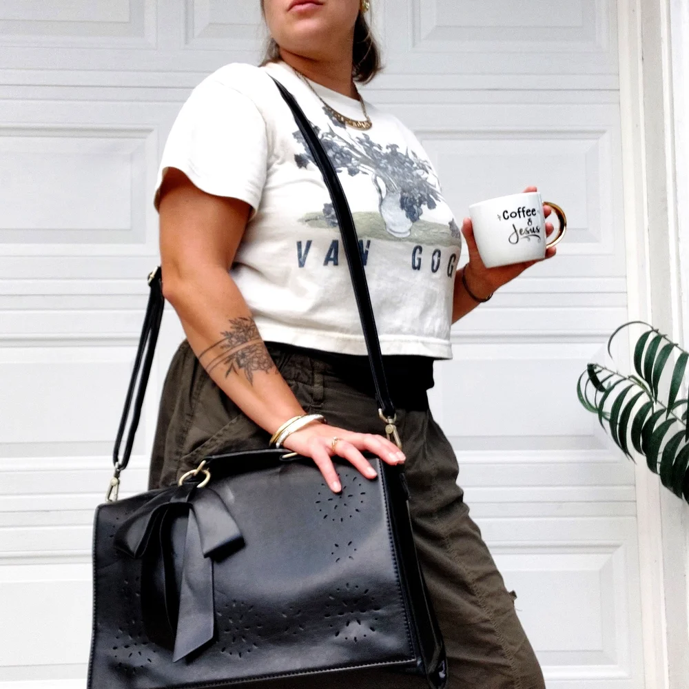 Black Laptop Bag with Decorative Bow - Women Bags Laptop Bags